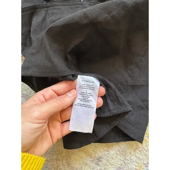 Vince Wide Strap Cropped Linen Shell Tank Top